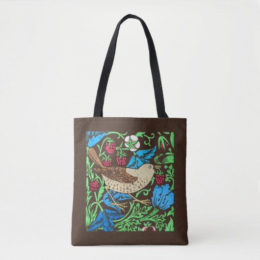 Tote Bag William Morris Bird & Flower Tile, Bleu & Brown (Devant)