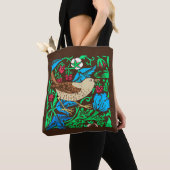 Tote Bag William Morris Bird & Flower Tile, Bleu & Brown (De près)
