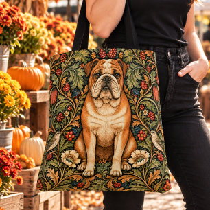 Tote Bag William Morris Bouledogue Anglais Floral Vintage