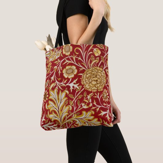 Tote Bag William Morris Cherwell Motif Floral Rouge (De près)