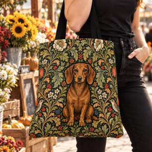 Tote Bag William Morris Dachshund Floral Vintage