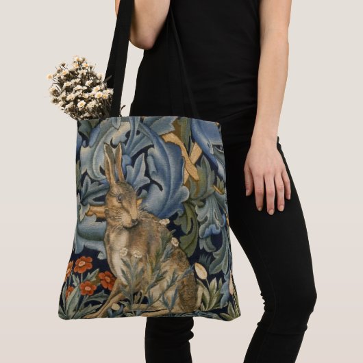 Tote Bag William Morris Forest Rabbit Floral Art Nouveau (De près)
