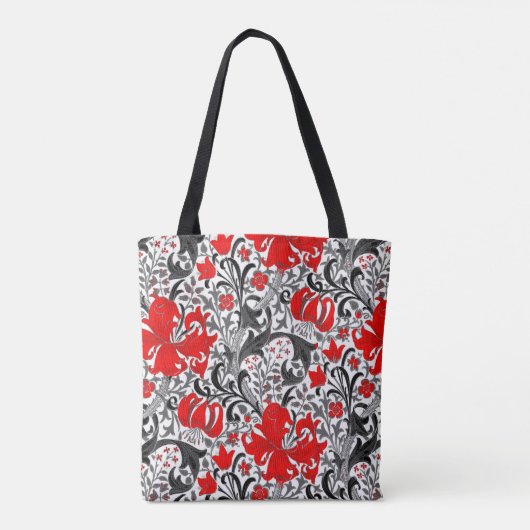 Tote Bag William Morris Iris et Lily, noir, blanc et rouge (Dos)