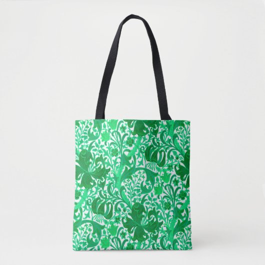 Tote Bag William Morris Iris et Lys, Vert Jade (Devant)