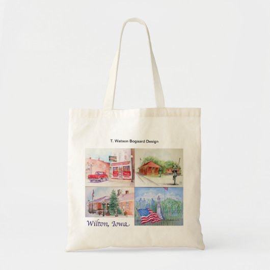 Tote Bag Wilton, collage d'aquarelle de l'Iowa (Devant)