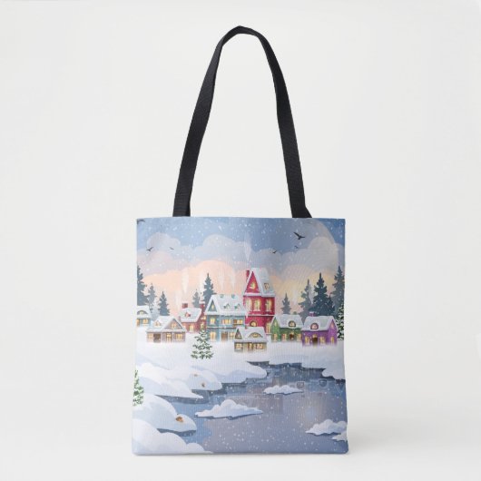 Tote Bag Winter Christmas landscape with snow-covered house (Devant)