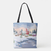 Tote Bag Winter Christmas landscape with snow-covered house (Dos)