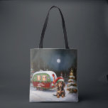 Tote Bag Winter Dachshund Caravan Christmas Adventure<br><div class="desc">Laissez-vous tenter par la magie d'une nuit d'hiver enneigée alors qu'une caravane glisse gracieusement à travers le paysage illuminé par la lune. La beauté sereine de la neige scintillante et l'éclat enchanteur de la lune créent une scène captivante, promettant une aventure de Noël inoubliable remplie de chaleur, de joie et...</div>