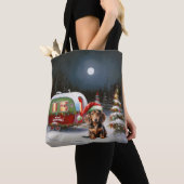 Tote Bag Winter Dachshund Caravan Christmas Adventure (De près)