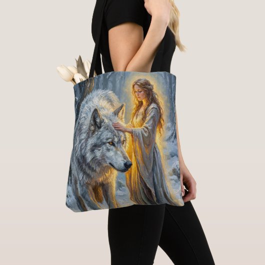 Tote Bag Winter Goddess & White Wolf (De près)