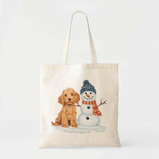 Tote Bag Winter Goldendoodle Dog Cute Snowman (Devant)