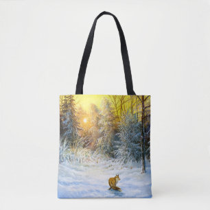 Tote Bag Winter landscape with a fox on a decline