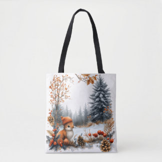 Tote Bag Winter Squirrel in Frosted Forest
