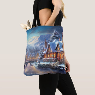 Tote Bag Winter Village Illustration