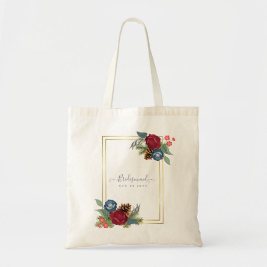 Tote Bag Winter Wedding Burgundy Teal Blue Modern (Devant)