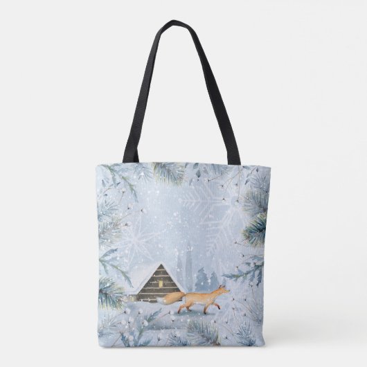 Tote Bag Winter Wonderland Fox Cabine neige Noël Noël Noël  (Dos)