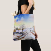 Tote Bag Wintery Lane Watercolor (De près)