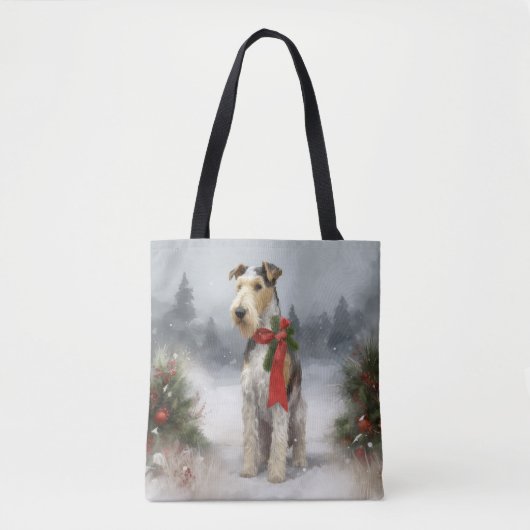 Tote Bag Wirefox Terrier Chien de Noël de neige (Devant)
