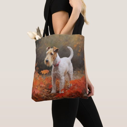 Tote Bag Wirefox Terrier en automne Leaves automne Inspire (De près)