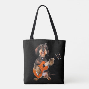 Tote Bag Wirehair Dachshund Jouer à la guitare acoustique