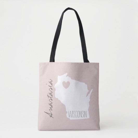 Tote Bag Wisconsin State map personnalise name (Devant)