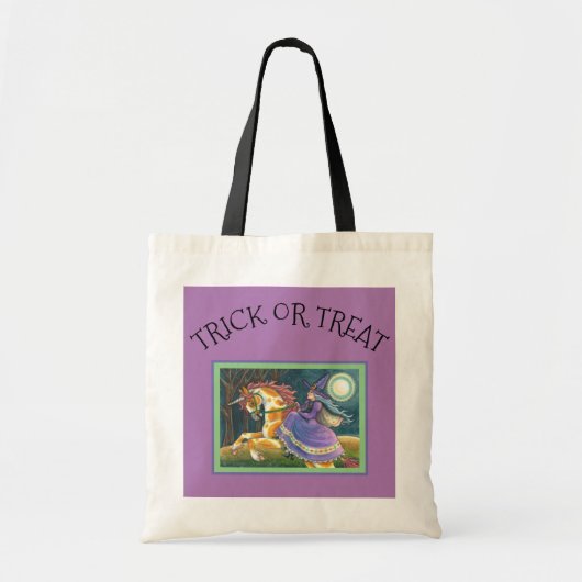 Tote Bag WITCH, HALLOWEEN UNICORN, CHAT NOIR Trick Ou Treat (Devant)