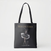 Tote Bag Witchy Vibes Dark Edition – Gothic Witch & Cat (Devant)