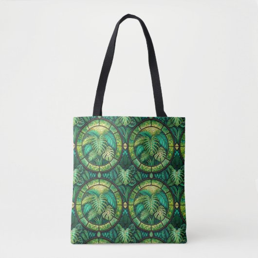Tote bag with a vibrant green mandala design  (Devant)