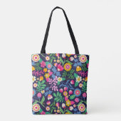 Tote Bag With Black Background Floral Design (Dos)