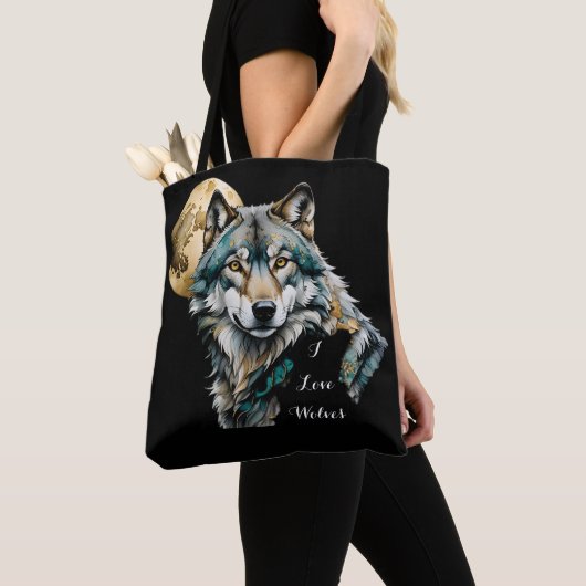 Tote Bag Wolf et Gold Moon (De près)