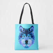 Tote Bag Wolf Head Blue Low Poly Art (Devant)