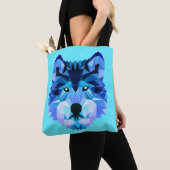 Tote Bag Wolf Head Blue Low Poly Art (De près)