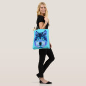 Tote Bag Wolf Head Blue Low Poly Art (Sur le modèle)