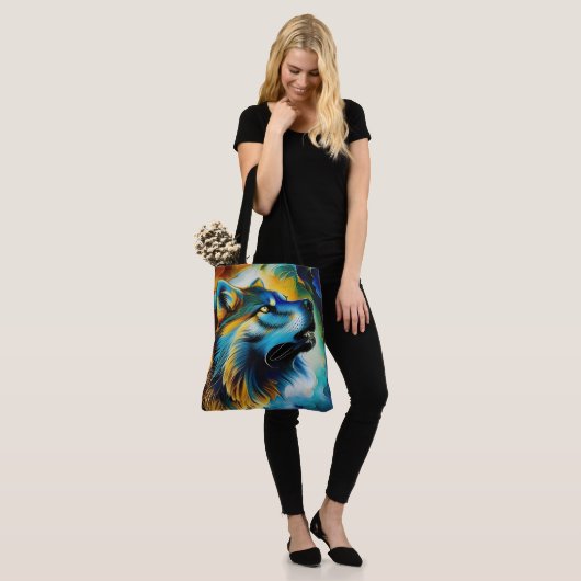 Tote Bag Wolf Howl coloré (Sur le modèle)