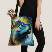 Tote Bag Wolf Howl coloré (De près)