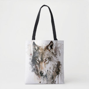Tote Bag Wolf Portrait Animal Peinture Forêt faunique