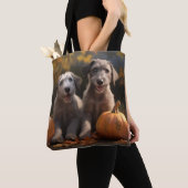 Tote Bag Wolfhound Chiot Automne Citrouille de plaisir (De près)