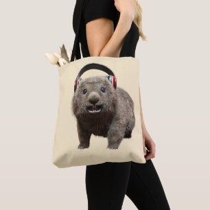 Tote Bag Wombat Mignon avec Casque Amoureux de Musique Art