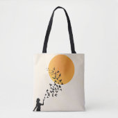 Tote Bag Women, Sun & Flying Birds Silhouette Minimalist (Devant)