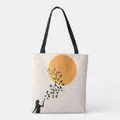 Tote Bag Women, Sun & Flying Birds Silhouette Minimalist (Dos)