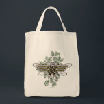 Tote Bag Wonder Woman Queen Bee Logo<br><div class="desc">Dessin de nature rustique d'une reine abeille et de branches,  avec le logo Wonder Woman.</div>