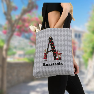 Tote Bag Wonderland Alice & Queen of Hearts Letter A  