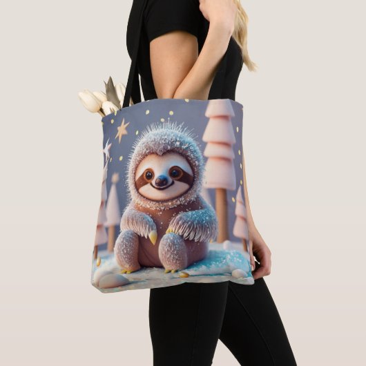 Tote Bag Wonderland hivernal de Snowy Sloth (De près)