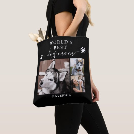 Tote Bag Worlds Best Chien Maman Empreintes de pattes Scrip (De près)