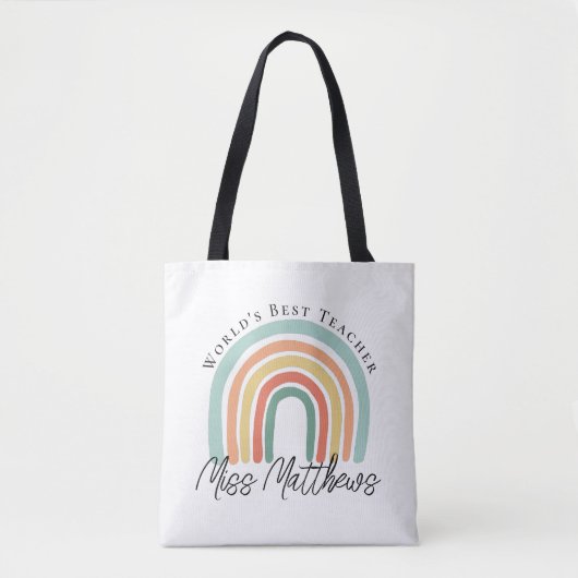 Tote Bag Worlds Best Teacher Kindergarten Rainbow Gift (Devant)