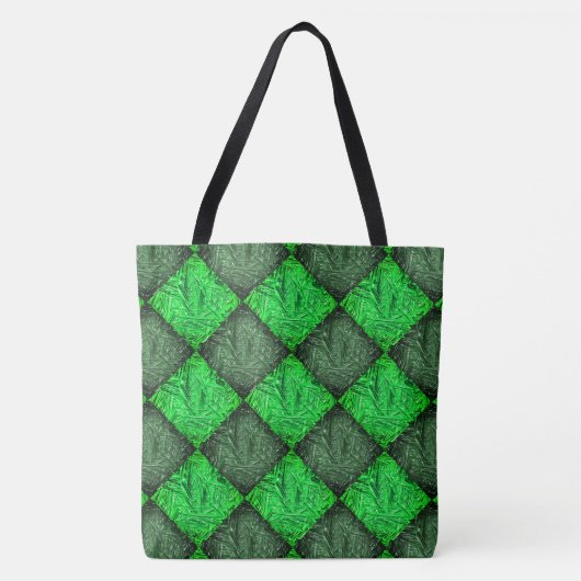 Tote Bag Xadrez verde falsa grama ou folhas de coqueiro. (Devant)