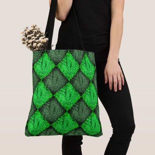 Tote Bag Xadrez verde falsa grama ou folhas de coqueiro. (De près)
