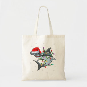 Tote Bag Xmas Lighting Santa Hat Hammerhead Shark Christmas