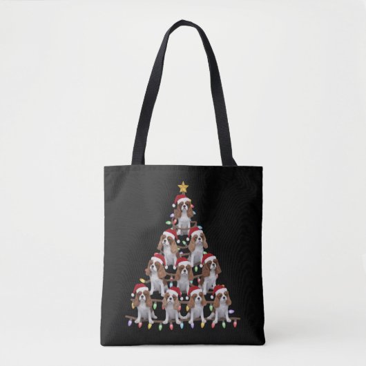 Tote Bag Xmas Tree Père Noël Cavalier King Charles Spaniel (Devant)