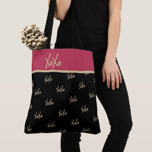 Tote Bag XOXO Black Gold Hot rose Typographie mignonne